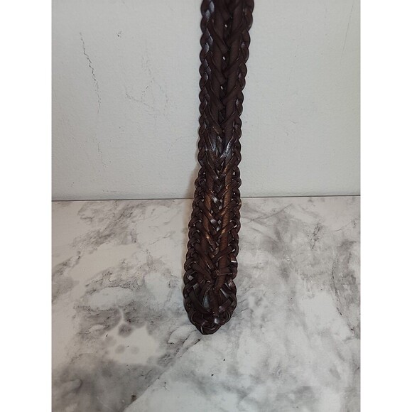 Nautica Brown Leather Braided /Woven Belt 36" Brass Closure *Read - Picture 3 of 7